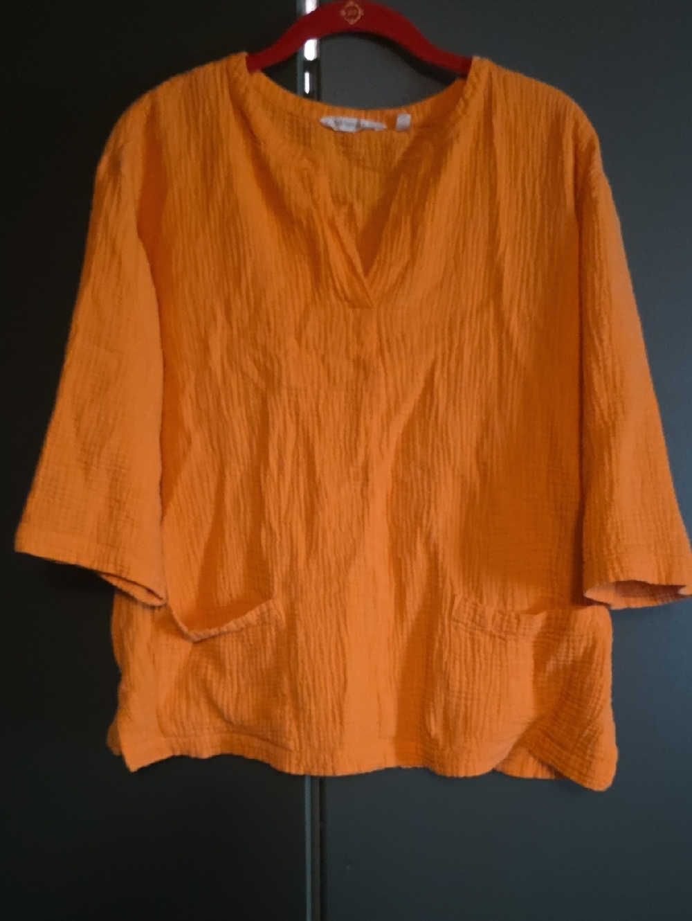 Orange Textured V-Neck Women's Top